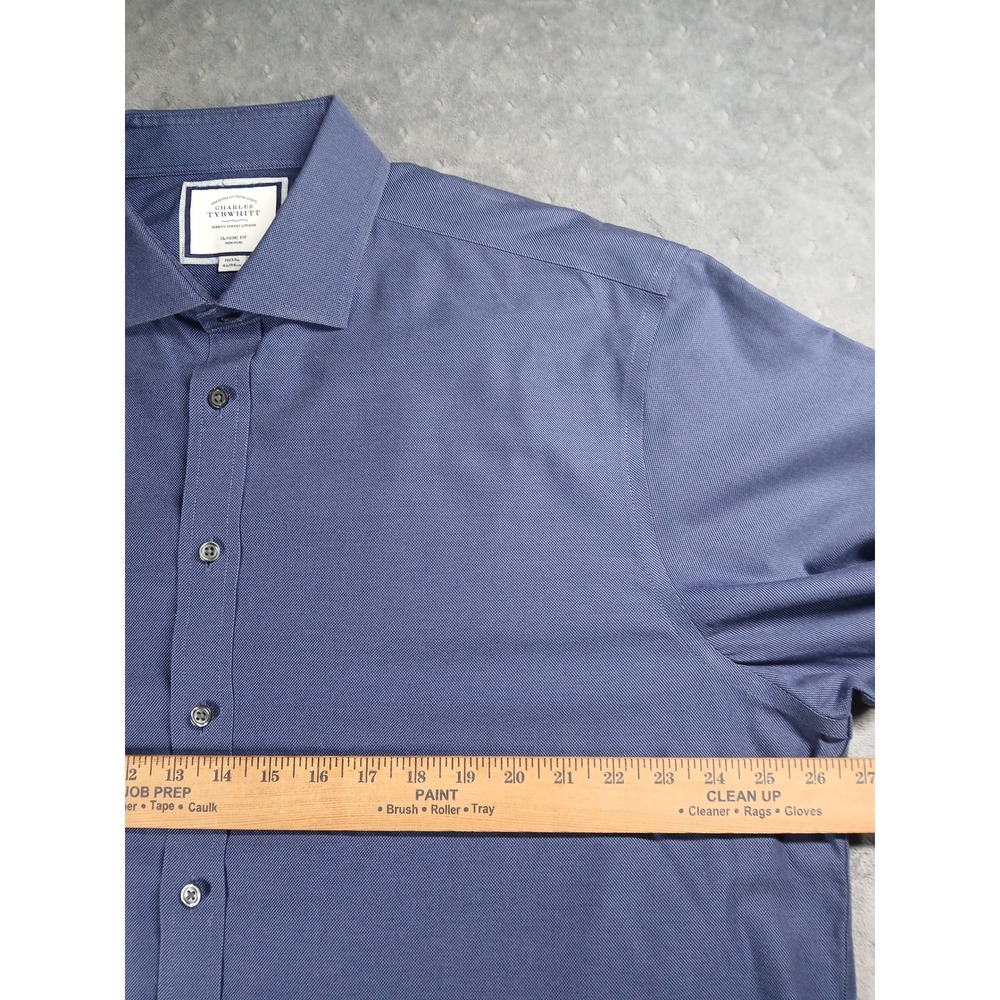 Charles Tyrwhitt Dress Shirt Mens 18 37 2XL Classic Fit Non-Iron Royal Blue - Picture 4 of 6